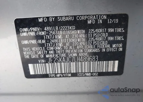 2020 Subaru Forester Premium из США, поврежденный, VIN JF2SKAJC7LH489683